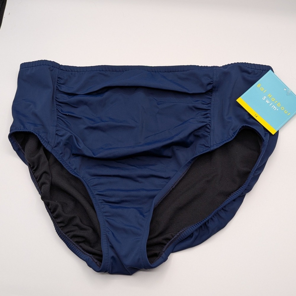 Bal Harbour Swim $42 Size 14 Navy Blue Tummy Control Ruched Bikini Bottoms 42541